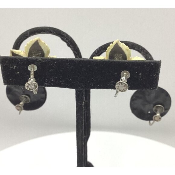 1950-60s Sterling Earrings Vintage 7 Pr Lot-Copper Porcelain Lucite Estate Find - Picture 4 of 9